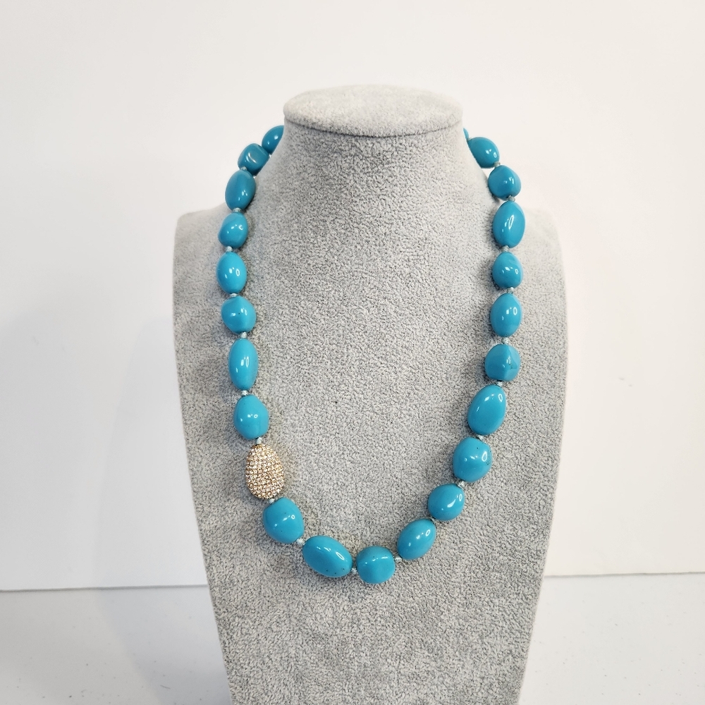 Vintage Nolan Miller Faux Turquoise Blue Beaded Crystal Necklace Costume Jewelry
